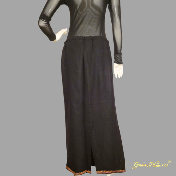 STEENA Womens Indian Embroidery Accents Drawstring Waist Black Maxi Skirt Size L - Picture 10 of 11